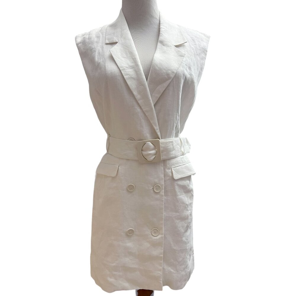 Mango Sleeveless Double-Breasted Mini Dress in Ivory